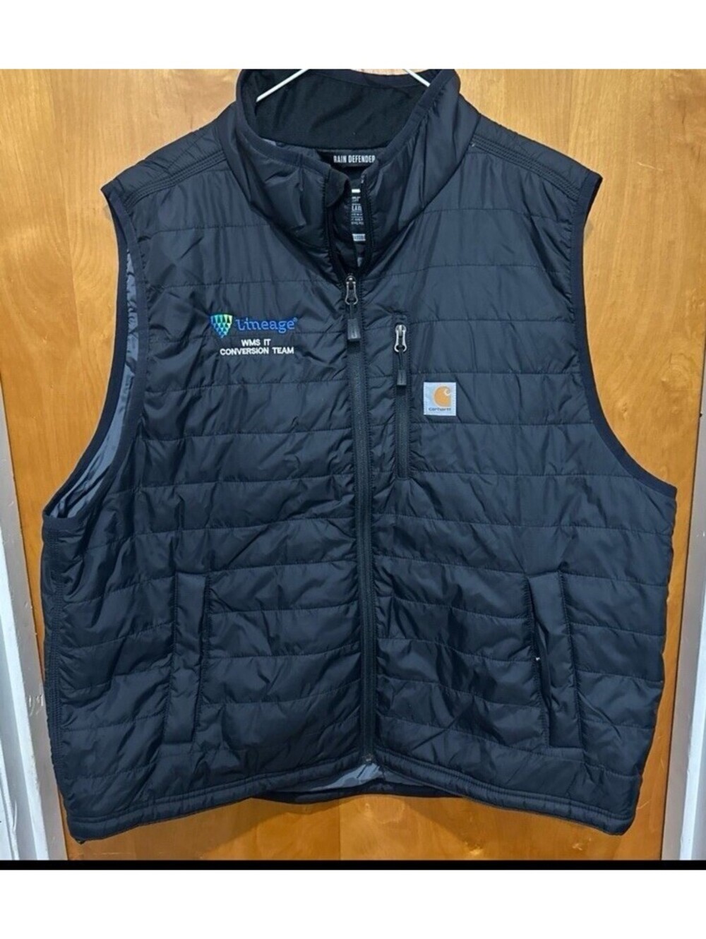 2XL Carhartt Rain Defender Vest Mens Black Relaxed Fit Puffer Full Zip Embroider